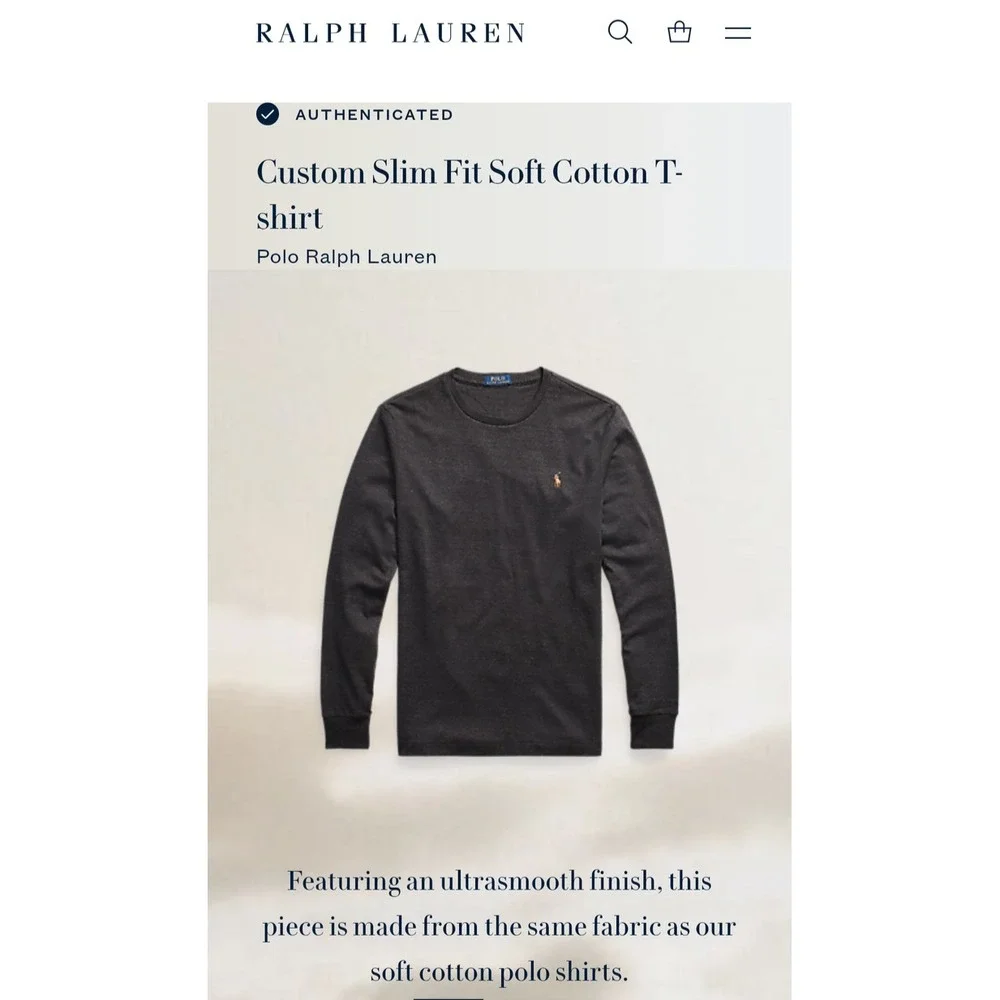 Polo Ralph Lauren Shirt‎ Mens XL Gray Custom Slim Fit Long Sleeve Pony Logo Tee